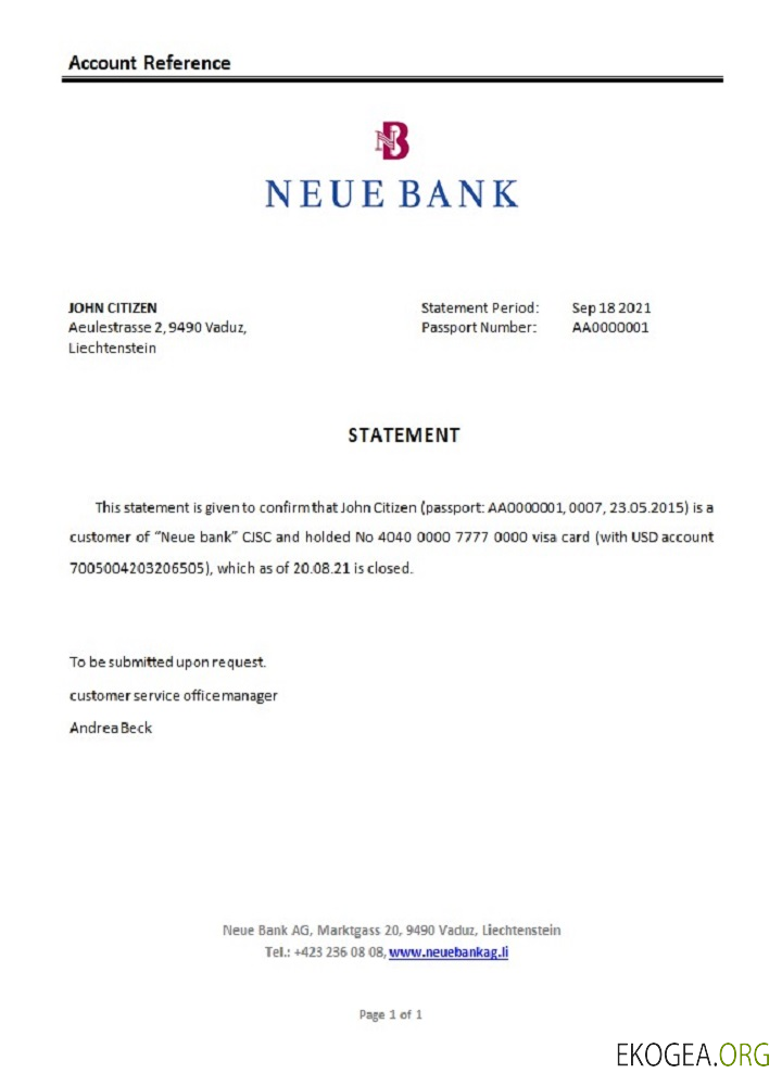 Liechtenstein , Neue Bank , closure référence